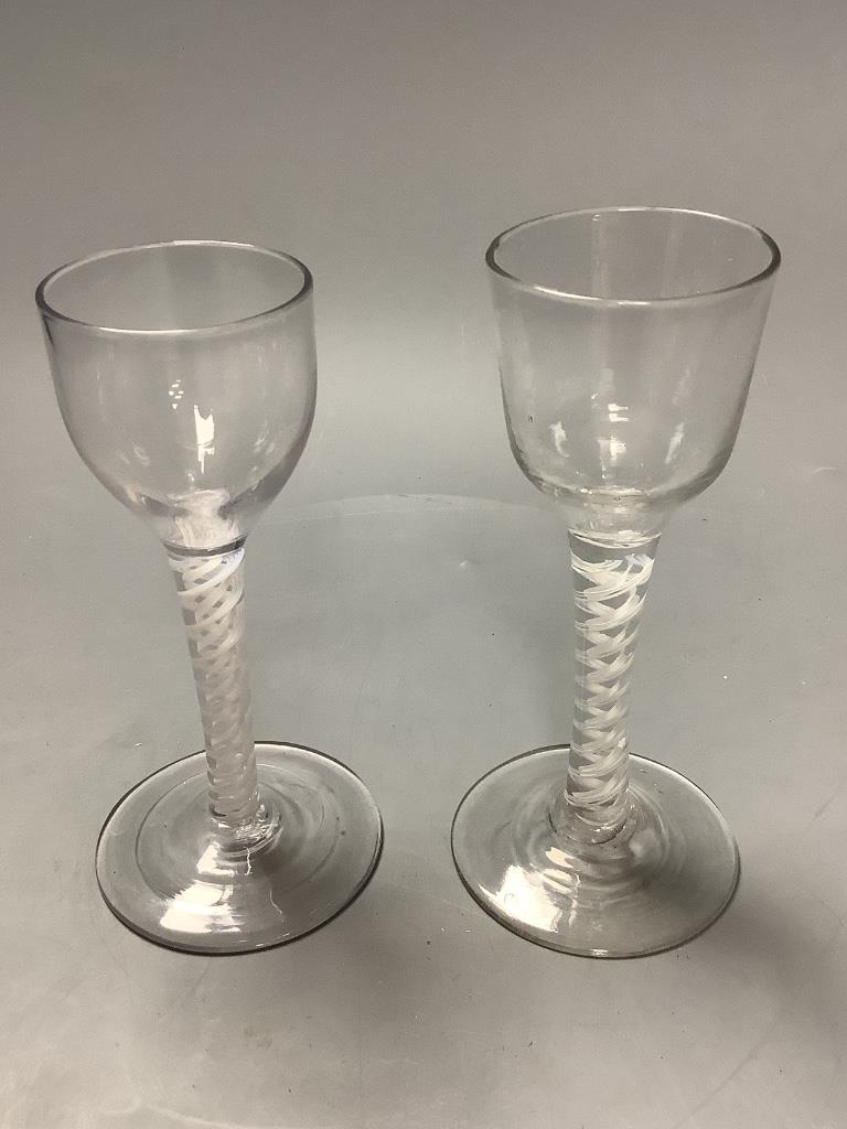 Three 18th century cotton twist cordial glasses